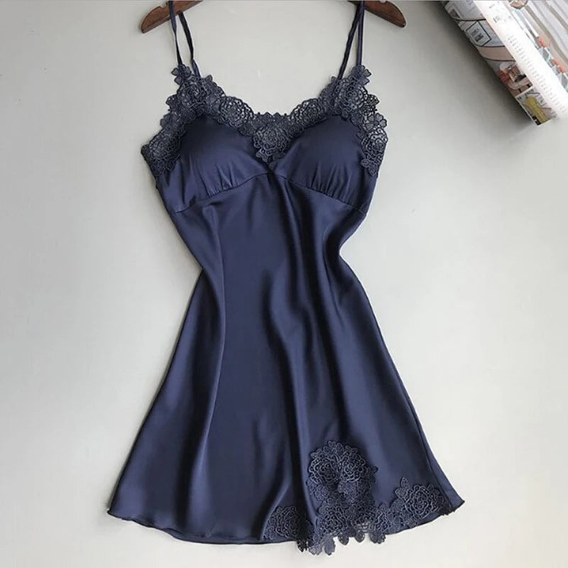 Women Sexy Lingerie Silk Lace Robe Dress Soft And Breathable Nightdress Nightgown Sleepwear