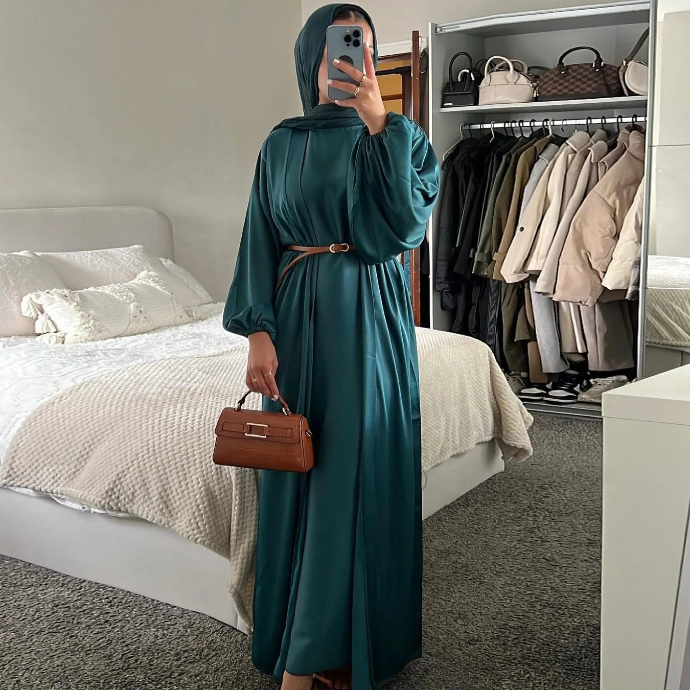 Eid Muslim Jalabiya Dress for Women Satin Abaya 2 Piece Set Ramadan Long Dresses Abayas Woman Belt Robe Caftan Vestidos Largos