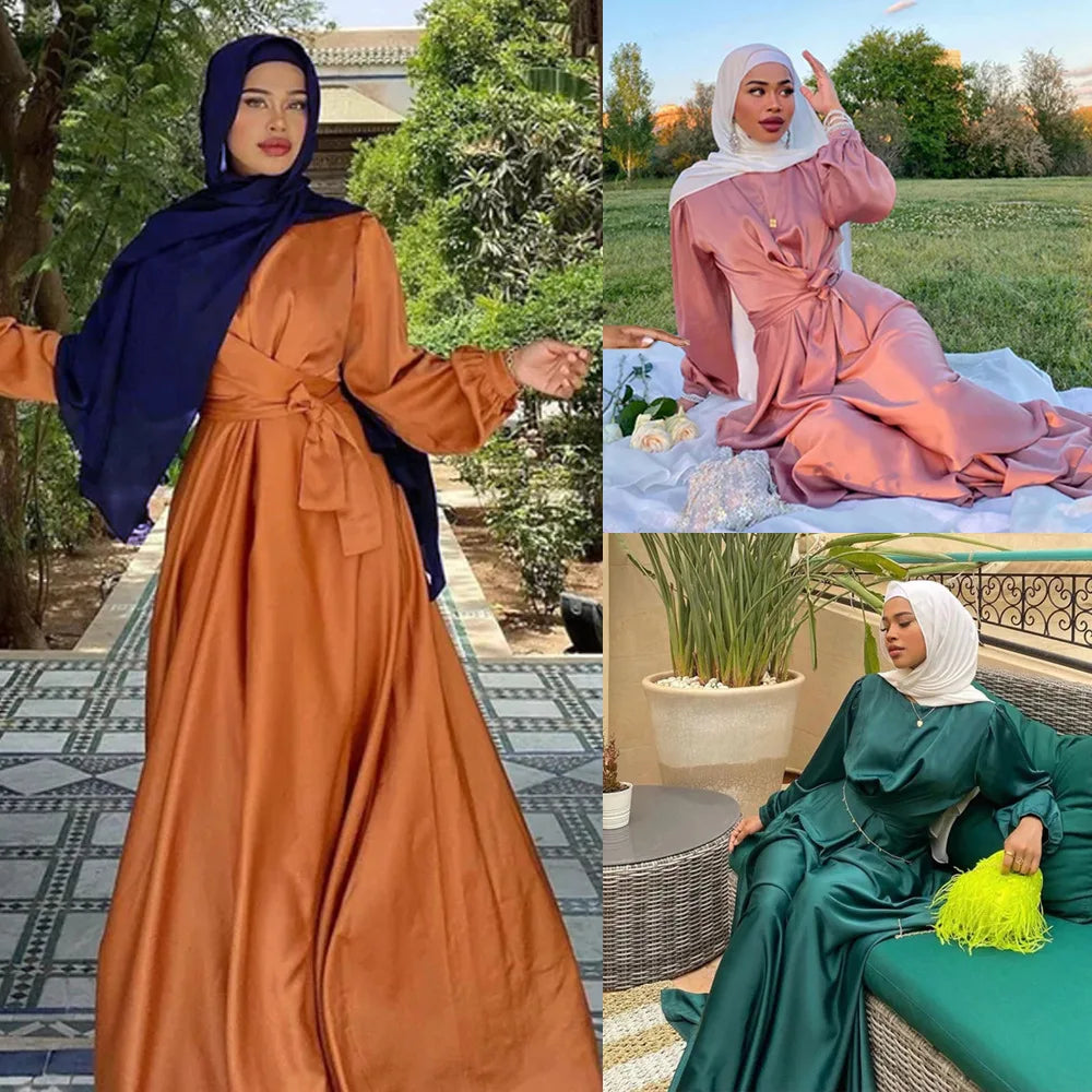 Eid Muslim Solid Color Robe Ankle Dress Abaya Women Party Dresses Ramadan Abayas Caftan Kaftan Elegant Vestidos Jalabiya