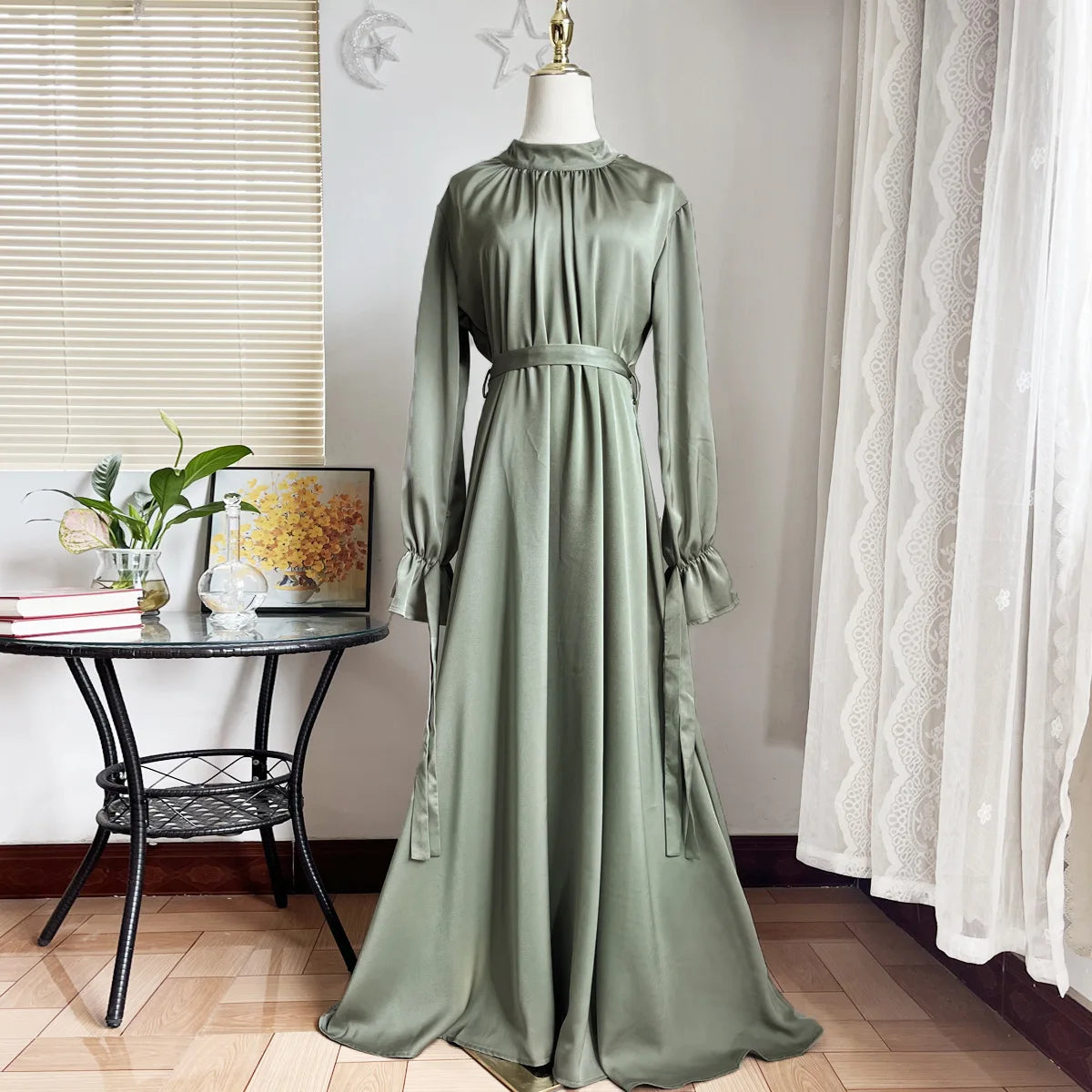 Ramadan Eid Fashion Muslim Dress Silky Soft Robe Musulmane Abaya Elegant Silky Muslim Arab Worship Service Clothing WY1461