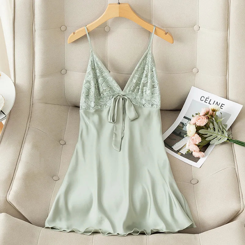 Female Nightdress Sexy Backless Spaghetti Strap Nightgown Sleepwear Spring Summer Nightwear Loose Silk Satin Home Dress Lingerie