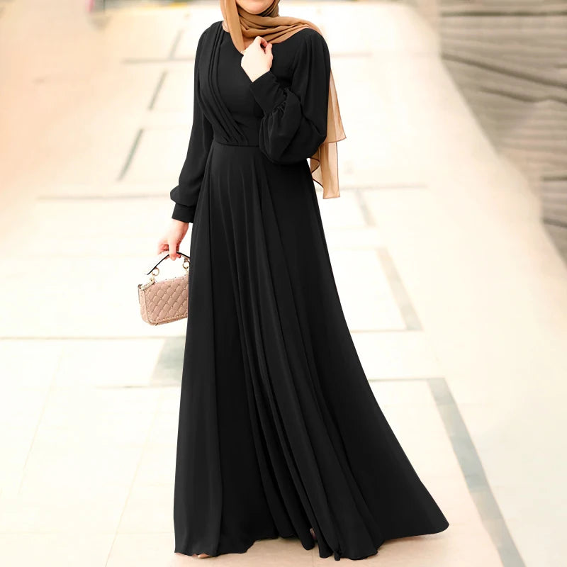 Women Spring Sundress ZANZEA Fashion Solid Muslim Dress Casual Abaya Marocain Turkish Robe Femme Lantern Sleeve Maxi Vestidos