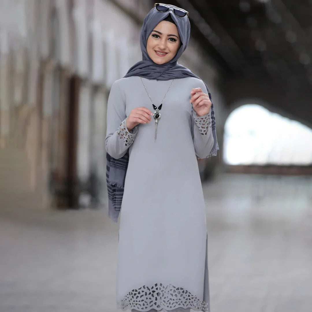 2025 Women Muslim Abaya Sets Fashion Hollow Out Long Sleeve Dreess and Pants Two Pieces Women Islamic Clothing Arab Dubai Kaftan