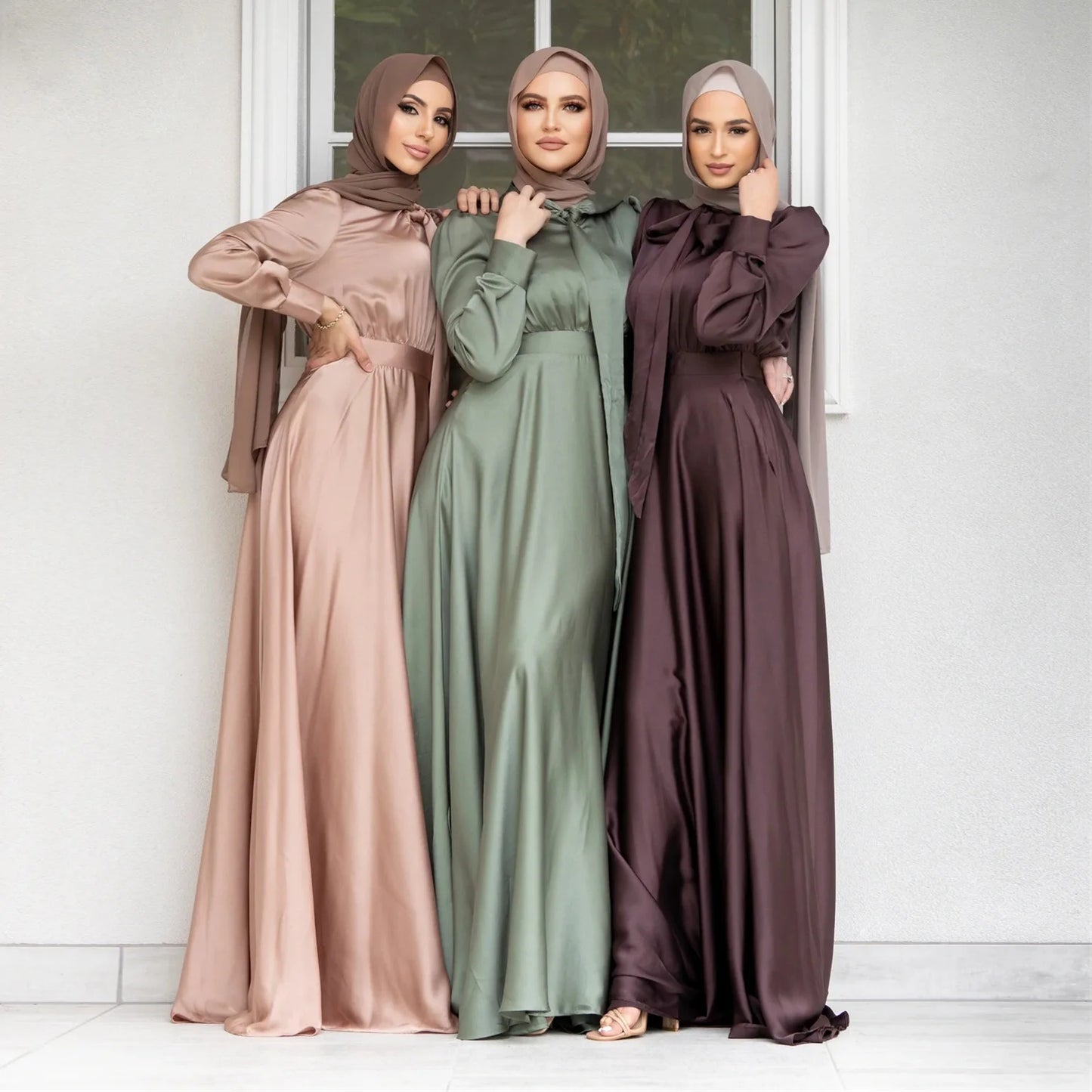 Eid Ramadan Dubai Muslim Turkish Satin Abaya Jalabiya Women Moroccan Caftan Party Maxi Dress Arab Kaftan Ribbon Robe Gown Abayas