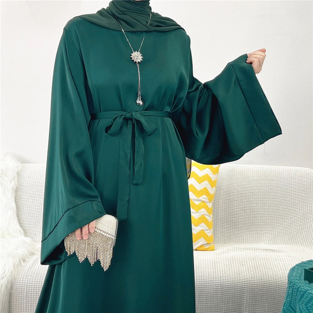 Eid Mubarak Satin Abaya Elegant Women Muslim Ramadan Long Maxi Dress Turkey Arabic Dubai Jalabiya Islamic Clothing Robe Vestidos