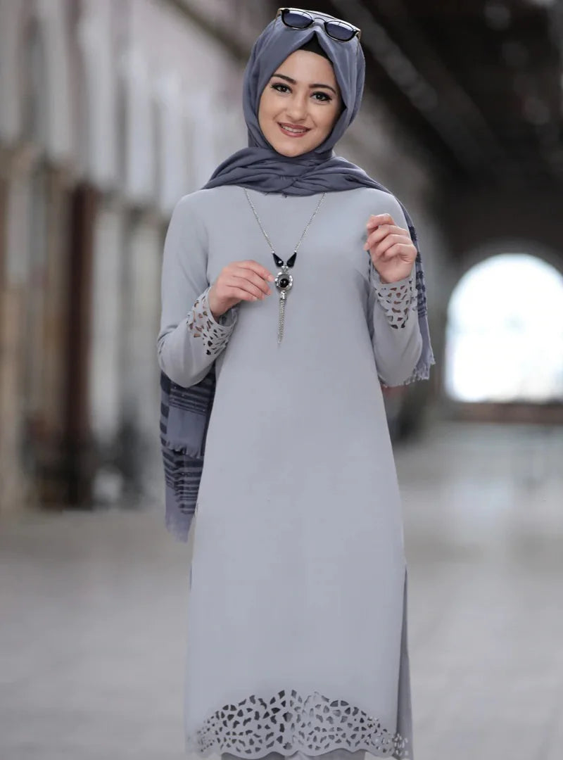 2025 Women Muslim Abaya Sets Fashion Hollow Out Long Sleeve Dreess and Pants Two Pieces Women Islamic Clothing Arab Dubai Kaftan