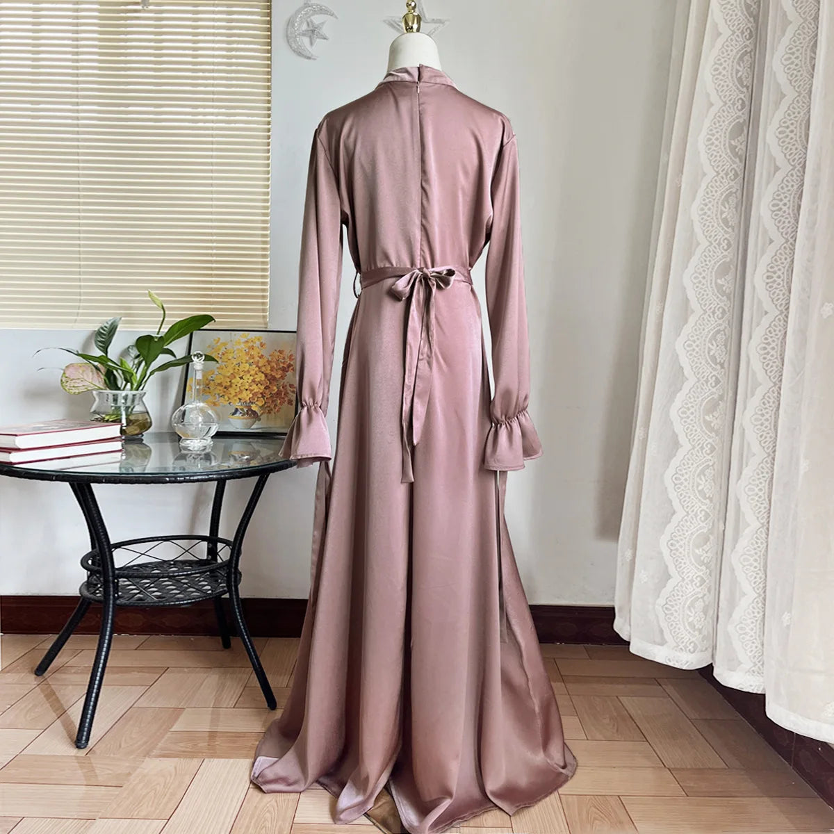 Eid Abaya Dubai Muslim Dress Women Saudi Arab Turkey Silk Lace-up Party Dresses Ramadan Islam Abayas Belt Vestidos Caftan Kaftan