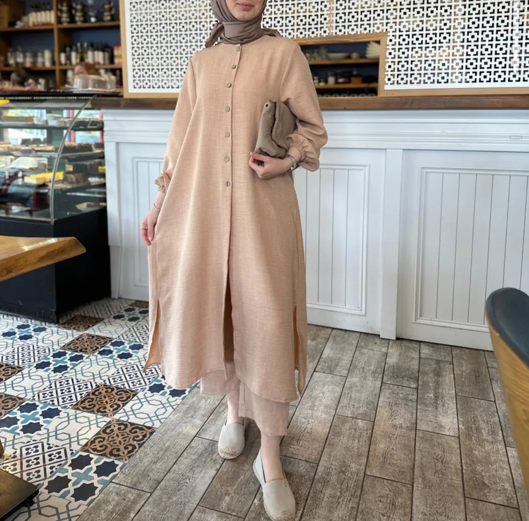 Muslim Dress for Women Blouse 2 Piece Set Long Sleeve Abaya Shirt Wide Leg Pant Suits Arabic Dubai Dresses Musulman Ensembles