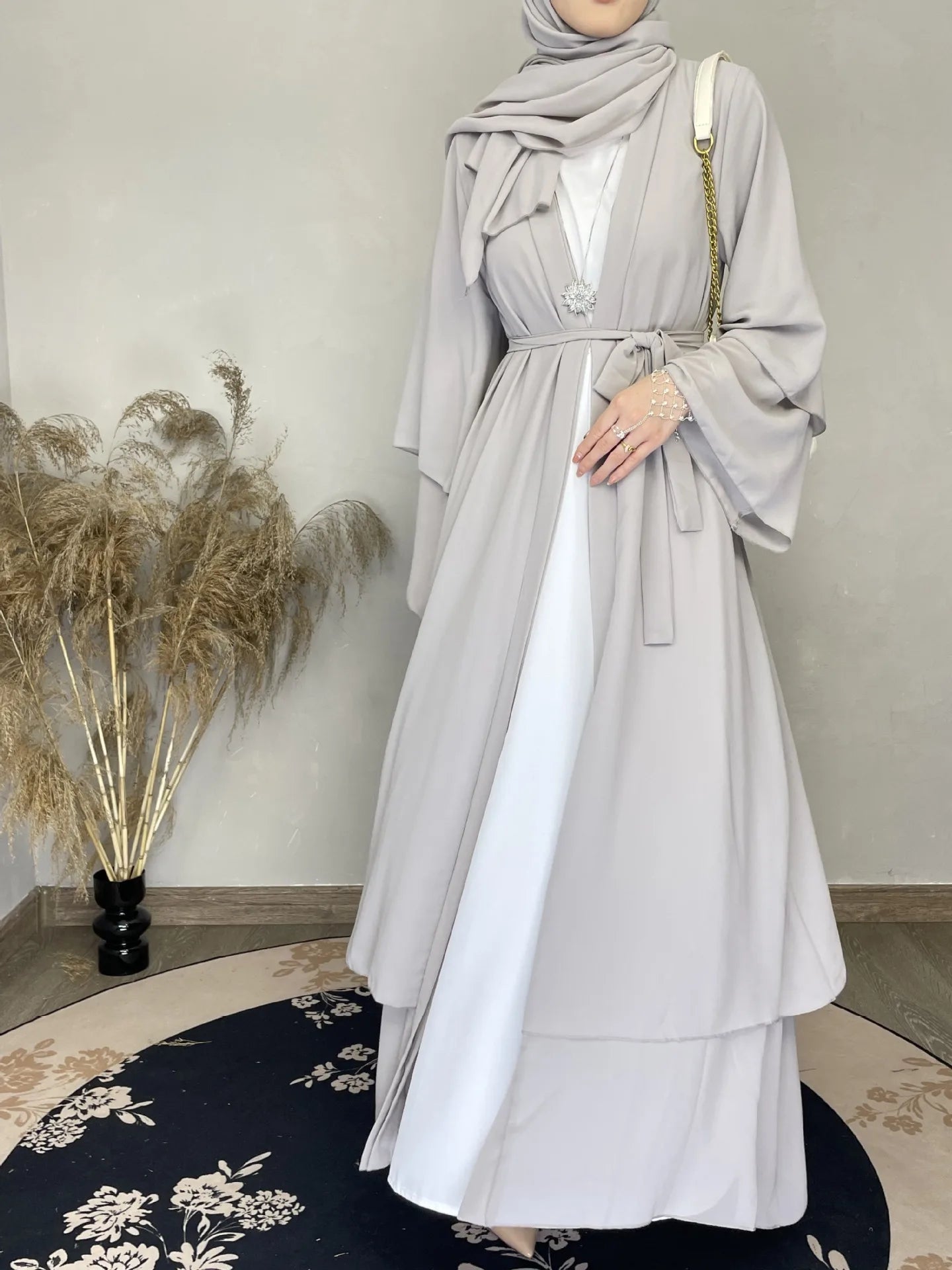 Women Eid Muslim Sets Two Pieces Ruffles Sleeve Long Robe Cardigan Arab Dubai Abaya Musulman Ensemble Solid Vestidos Abayas