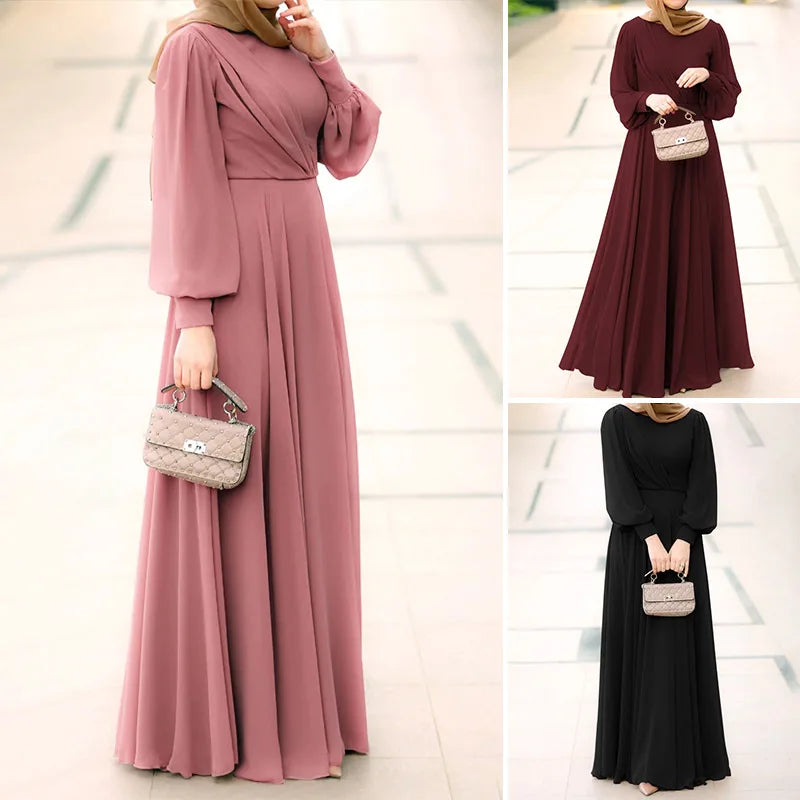 Women Spring Sundress ZANZEA Fashion Solid Muslim Dress Casual Abaya Marocain Turkish Robe Femme Lantern Sleeve Maxi Vestidos