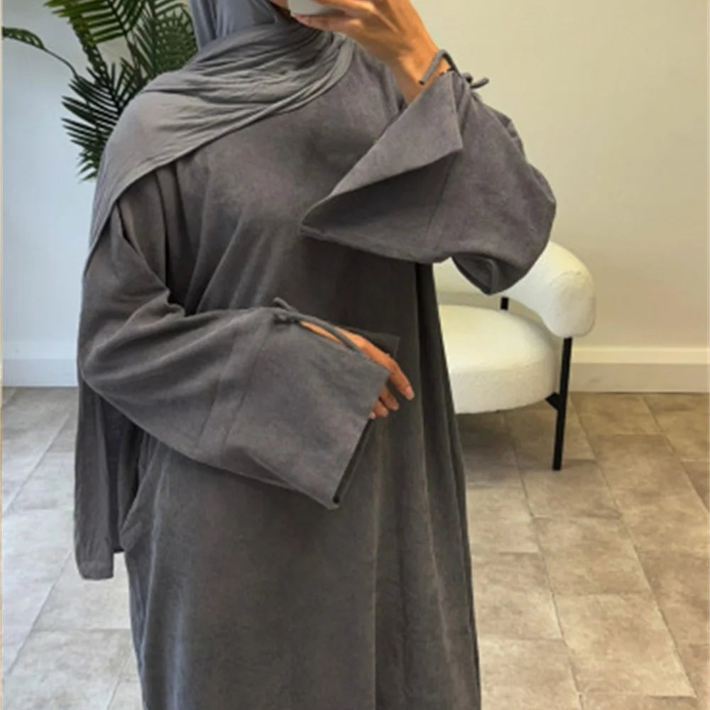 2024 Ramadan New Black Eid Modest Warm Winter Abayas Muslim Women Abaya Dress Robe  Arabe Female Morocco Kaftan Islam Clothing