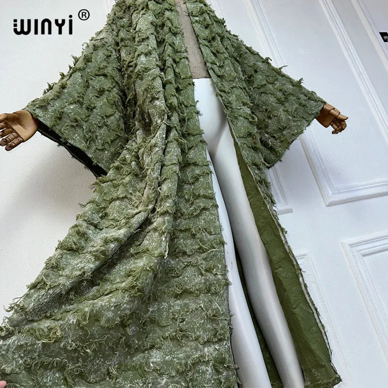 WINYI cotton Waste soil wind tie-dyed cardigan for women OverCoat elegant kimono long down coat kimono maxi dress open abaya