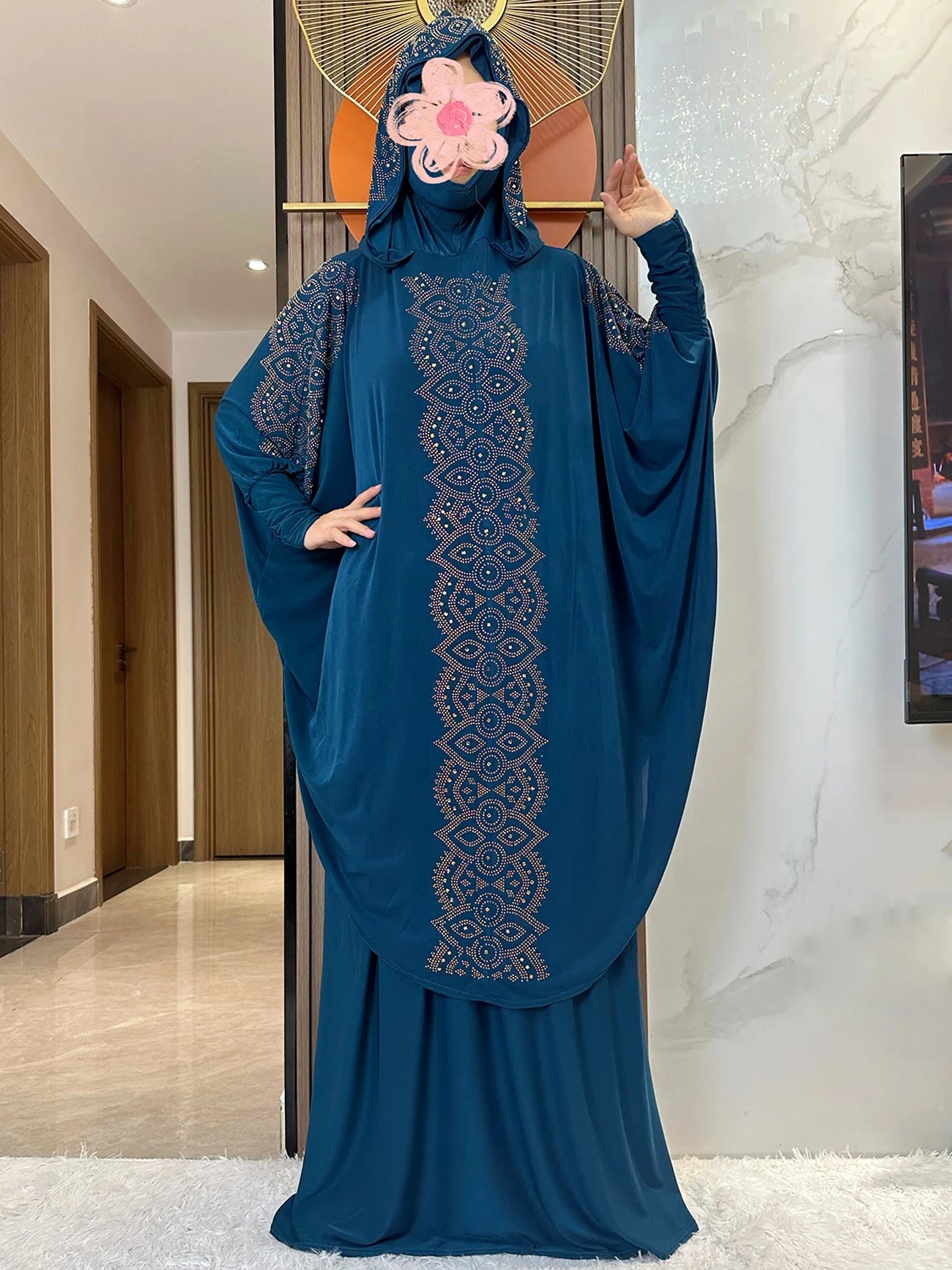 New Dubai Ramadan Muslim Women's Prayer Set Hooded Hijab With the Long Skirt Turkey-African Dubai Islam Lady Cloth Kaftan Abaya