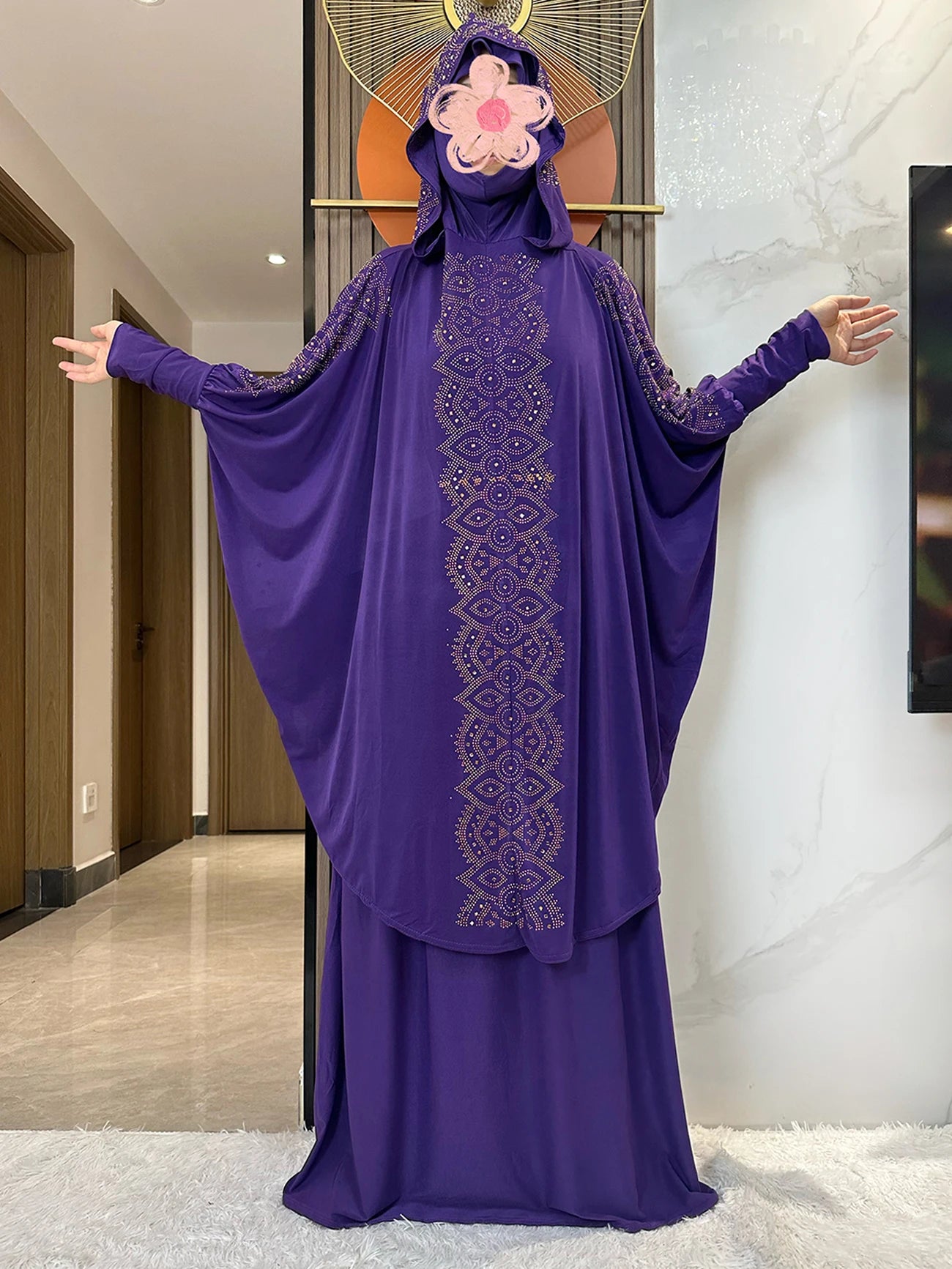 New Dubai Ramadan Muslim Women's Prayer Set Hooded Hijab With the Long Skirt Turkey-African Dubai Islam Lady Cloth Kaftan Abaya