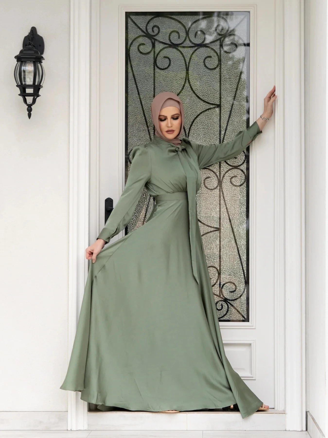 Elegant Satin Dress for Women Muslim Fashion Abaya Hijab Dubai Turkey Evening Dresses Arabic Kaftan Robe Female Islamic Clothing