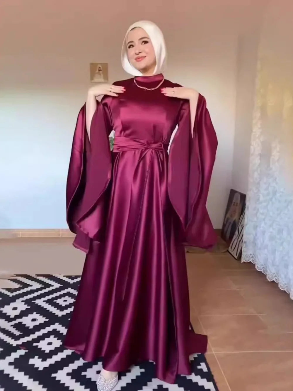 Eid Flare Sleeve Muslim Abaya Women Dresses Sashes Jalabiya Kaftan Solid Vestidos Arab Long Robe Ramadan Morocco Dubai Abayas