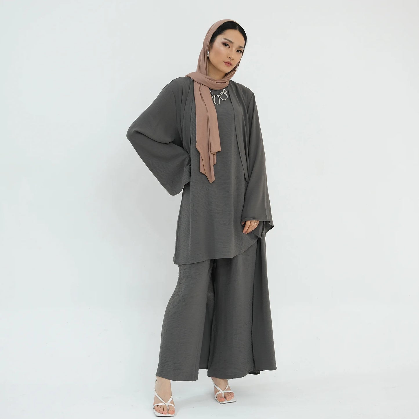 3Pieces Ramadan Eid Djellaba Suits Abaya Dubai 3 pieces Dress + Pants Muslim Sets Dress Abaya Dubai Muslim Islam Abayas WY2041