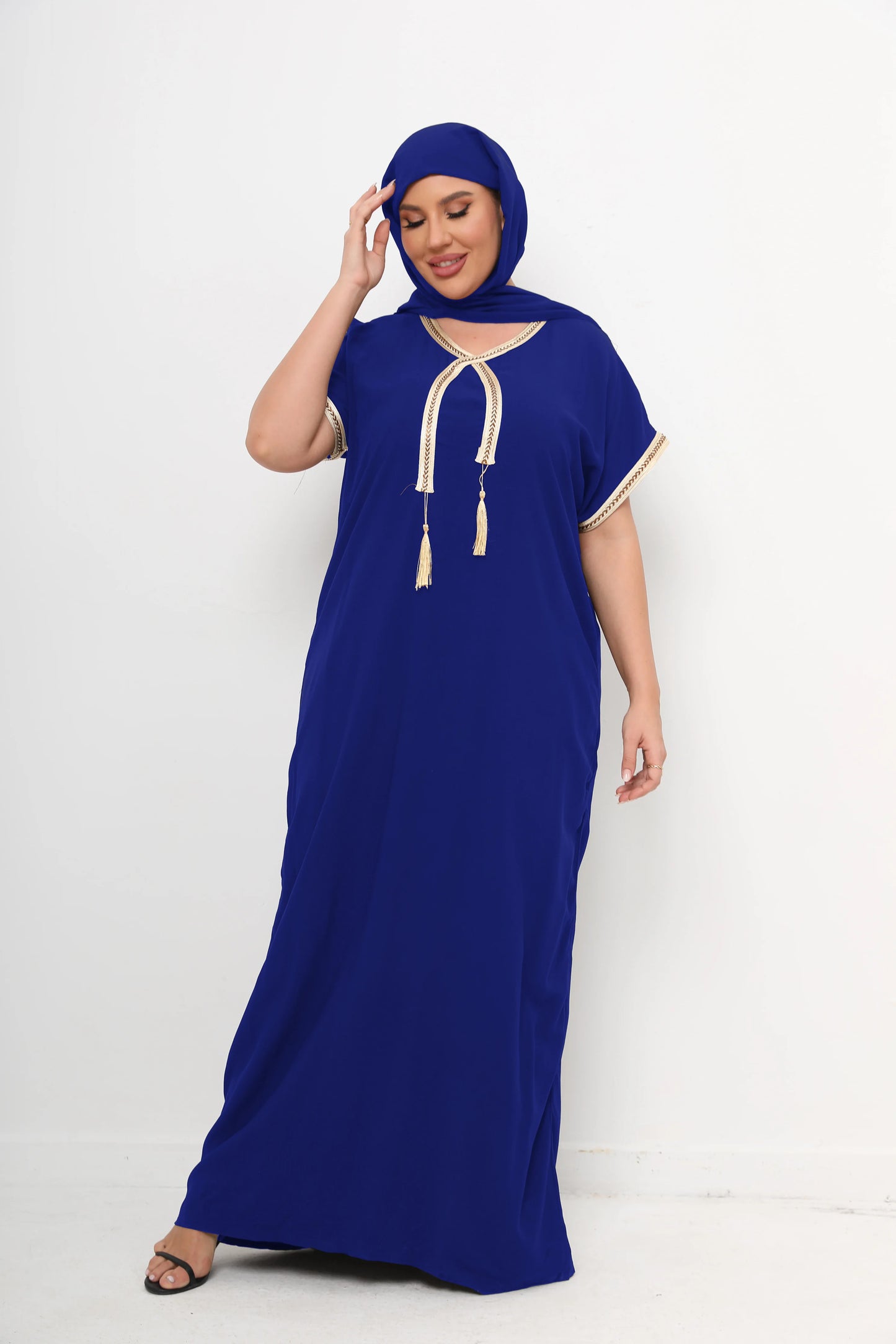 New Style African Abayas  Plus Size Moroccan For Women 100% Cotton O-neck Jilbab Kaftan Loose Dress Short Sleeves  Cover up