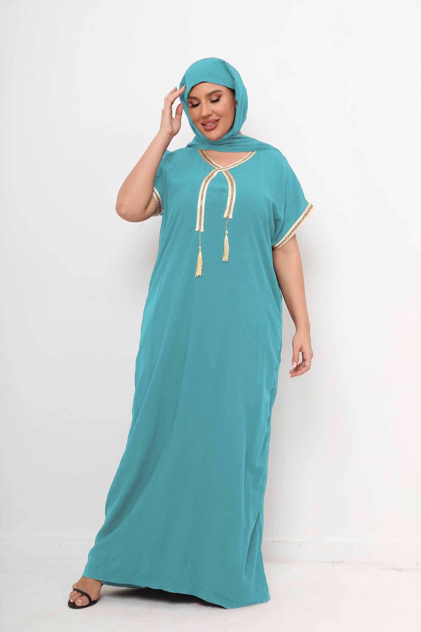 New Style African Abayas  Plus Size Moroccan For Women 100% Cotton O-neck Jilbab Kaftan Loose Dress Short Sleeves  Cover up