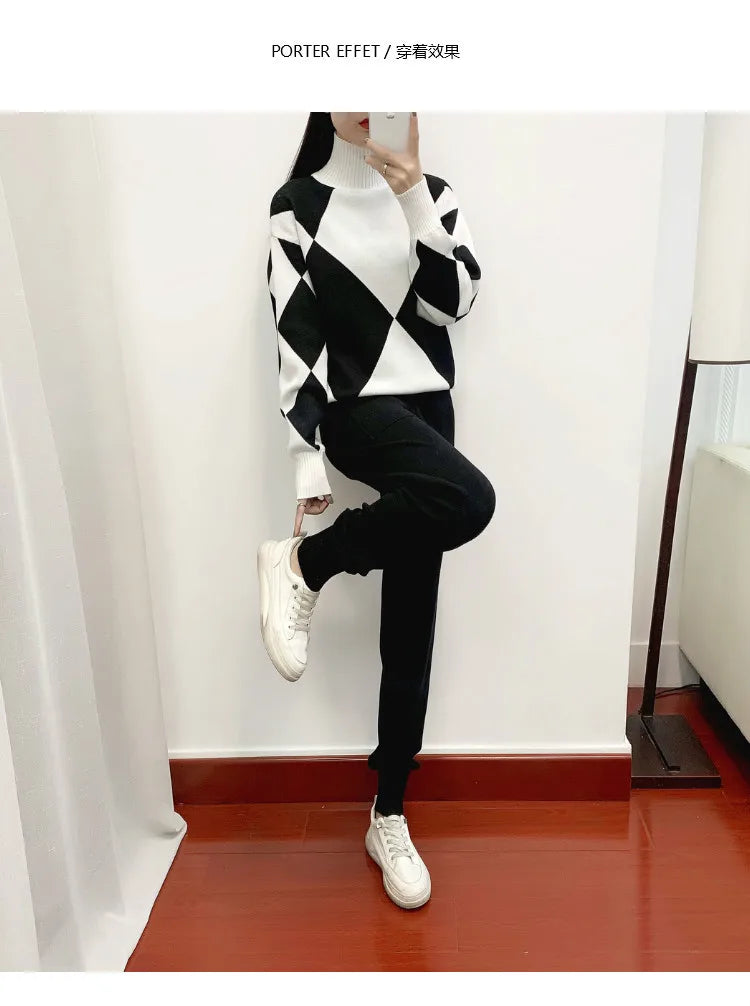 Winter Women Knitted 2 Pieces Set Muslim Casual Thicken Pullover Sweater Top +Knitted Pant 2PCS Suits Warm Set outfit Abaya 2024