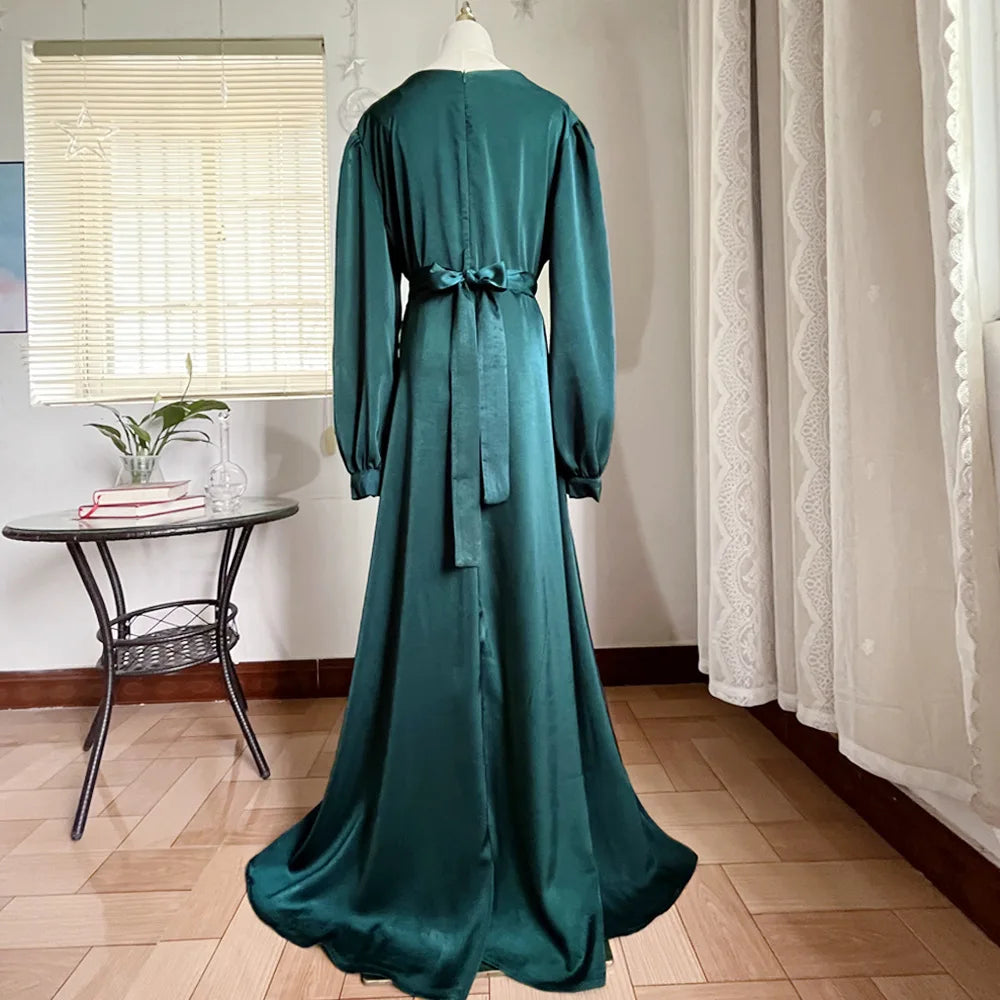 Eid Muslim Solid Color Robe Ankle Dress Abaya Women Party Dresses Ramadan Abayas Caftan Kaftan Elegant Vestidos Jalabiya