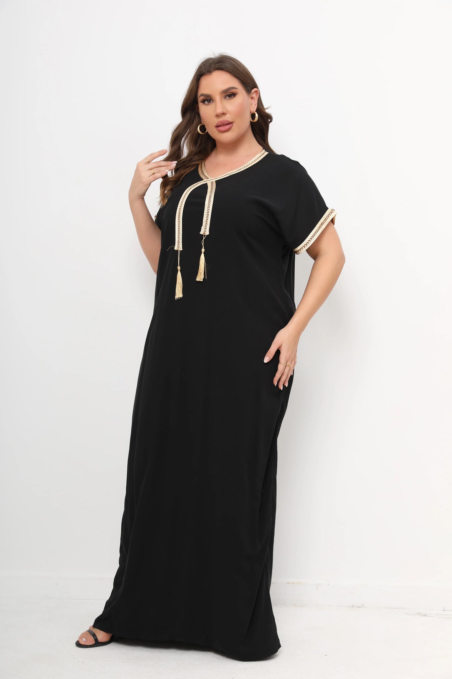 New Style African Abayas  Plus Size Moroccan For Women 100% Cotton O-neck Jilbab Kaftan Loose Dress Short Sleeves  Cover up