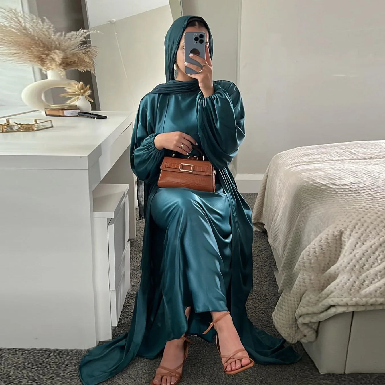 Eid Muslim Jalabiya Dress for Women Satin Abaya 2 Piece Set Ramadan Long Dresses Abayas Woman Belt Robe Caftan Vestidos Largos