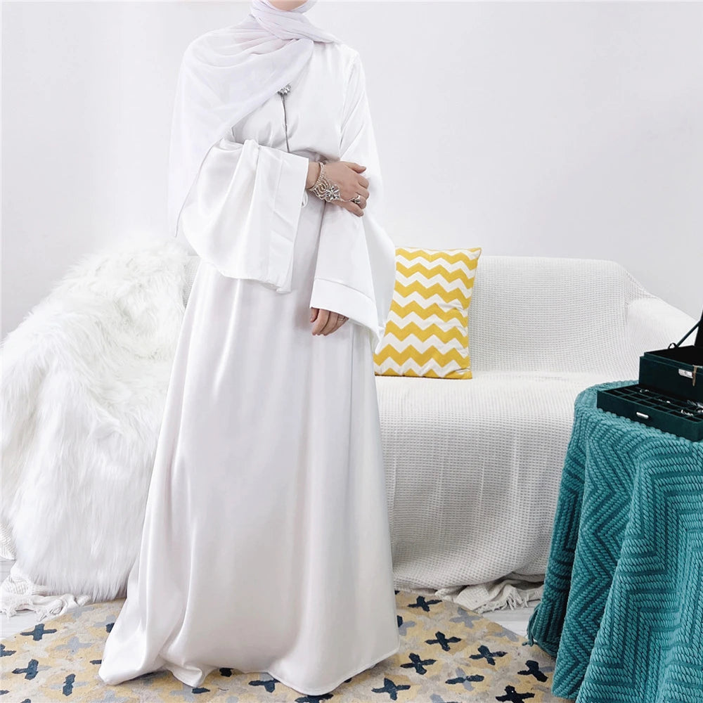 Eid Mubarak Satin Abaya Elegant Women Muslim Ramadan Long Maxi Dress Turkey Arabic Dubai Jalabiya Islamic Clothing Robe Vestidos