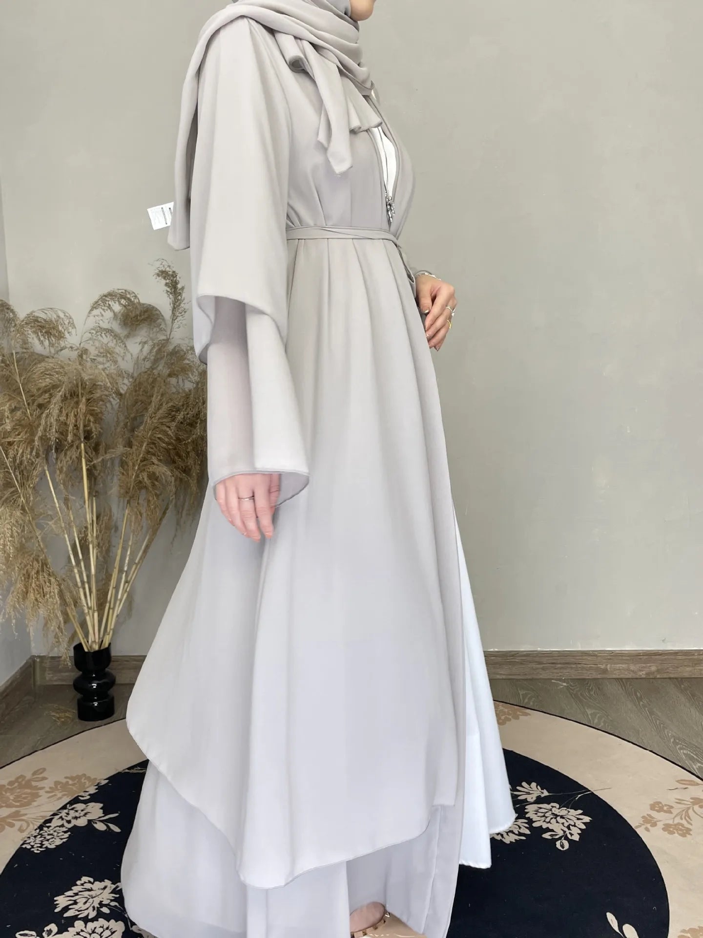 Women Eid Muslim Sets Two Pieces Ruffles Sleeve Long Robe Cardigan Arab Dubai Abaya Musulman Ensemble Solid Vestidos Abayas