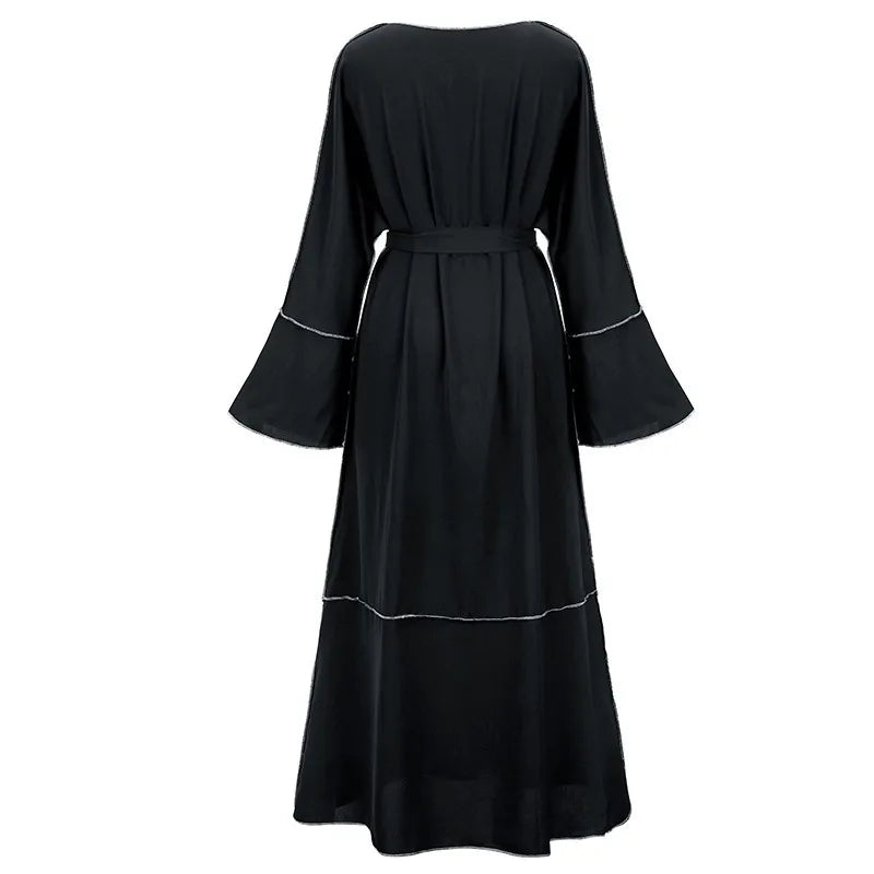 Women Autumn 2024 New Muslim Dress Fashion With Belt Open Kaftan Dubai Abaya Türkiye Cardigan Muslim Sets Islamic Clothing