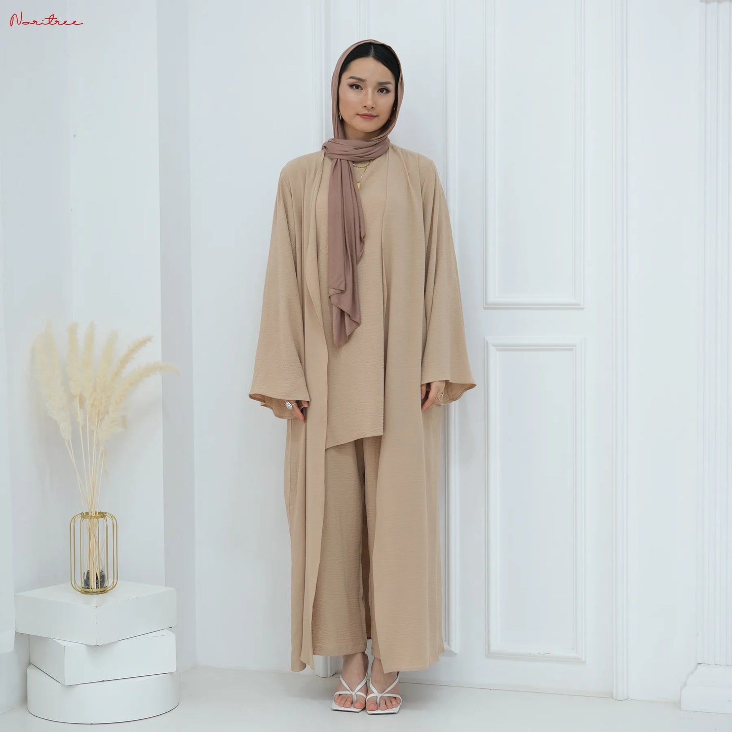 3Pieces Ramadan Eid Djellaba Suits Abaya Dubai 3 pieces Dress + Pants Muslim Sets Dress Abaya Dubai Muslim Islam Abayas WY2041