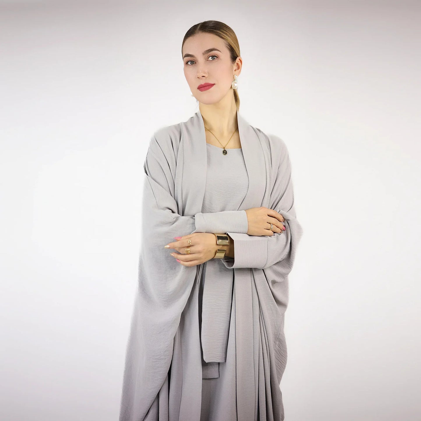 Fashion Womens Muslim Kimono Cardigan Ramadan Dubai Turkey Eid Dress Islamic Comfortable Abaya Two Piece Sets Womens Outifits