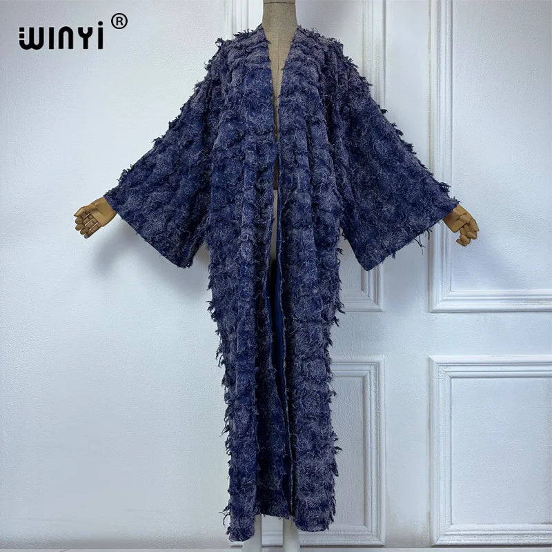 WINYI cotton Waste soil wind tie-dyed cardigan for women OverCoat elegant kimono long down coat kimono maxi dress open abaya