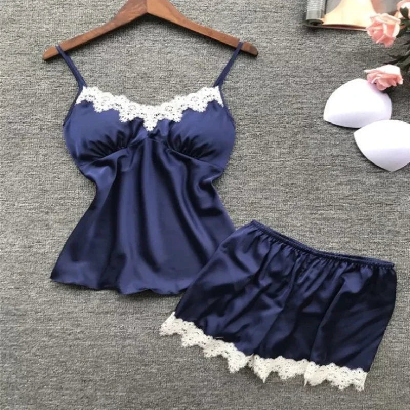 Women Clothing Sets Summer Plus Size Sexy Silk Pajamas Ladies Suspenders Nightdress Ice Silk Women Pajamas Female Home Service