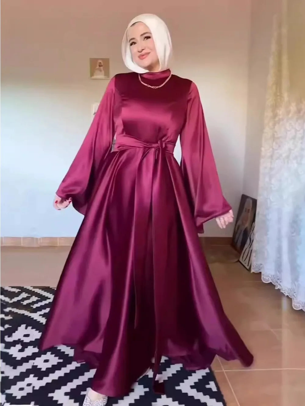 Eid Flare Sleeve Muslim Abaya Women Dresses Sashes Jalabiya Kaftan Solid Vestidos Arab Long Robe Ramadan Morocco Dubai Abayas