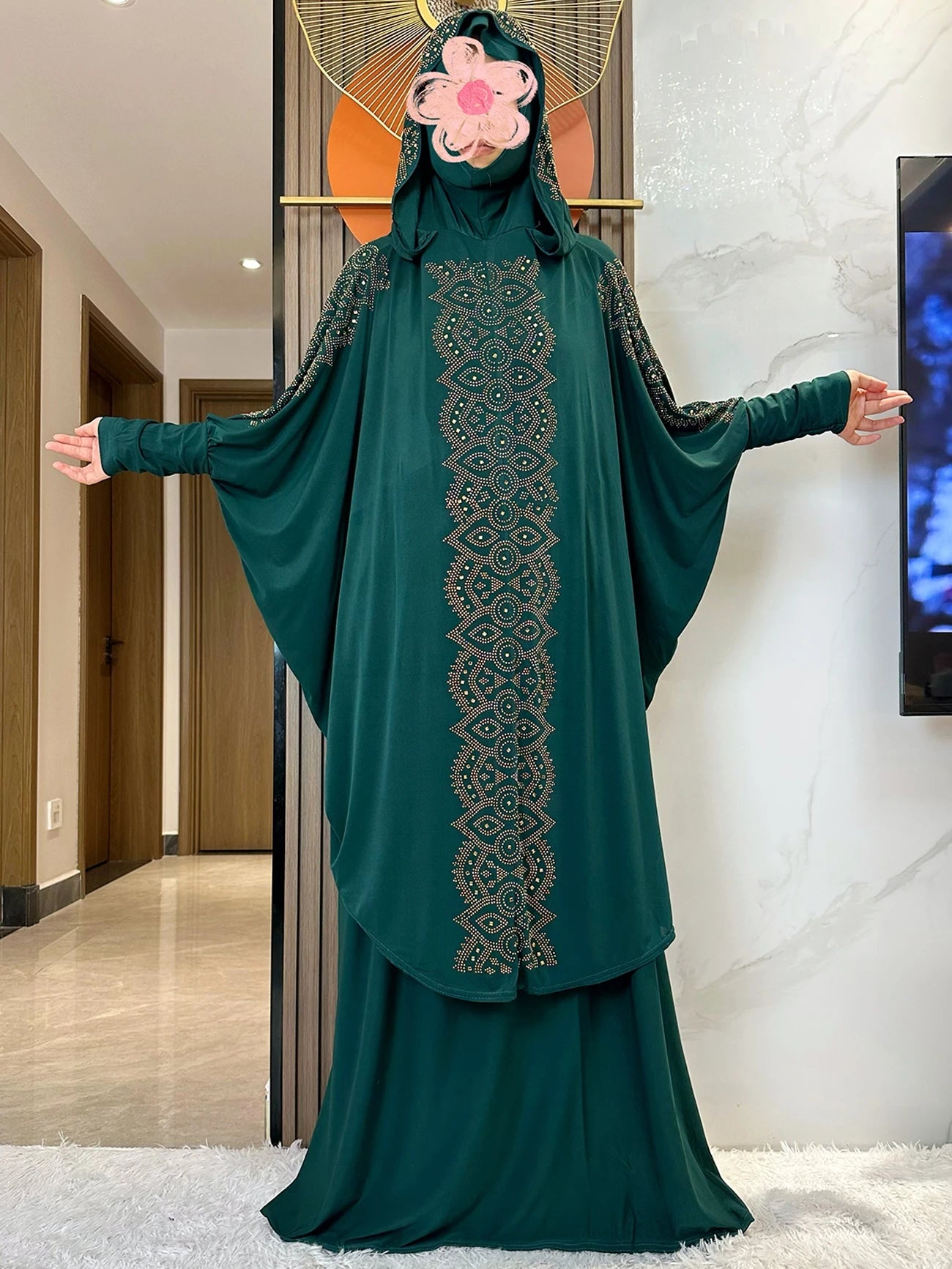 New Dubai Ramadan Muslim Women's Prayer Set Hooded Hijab With the Long Skirt Turkey-African Dubai Islam Lady Cloth Kaftan Abaya