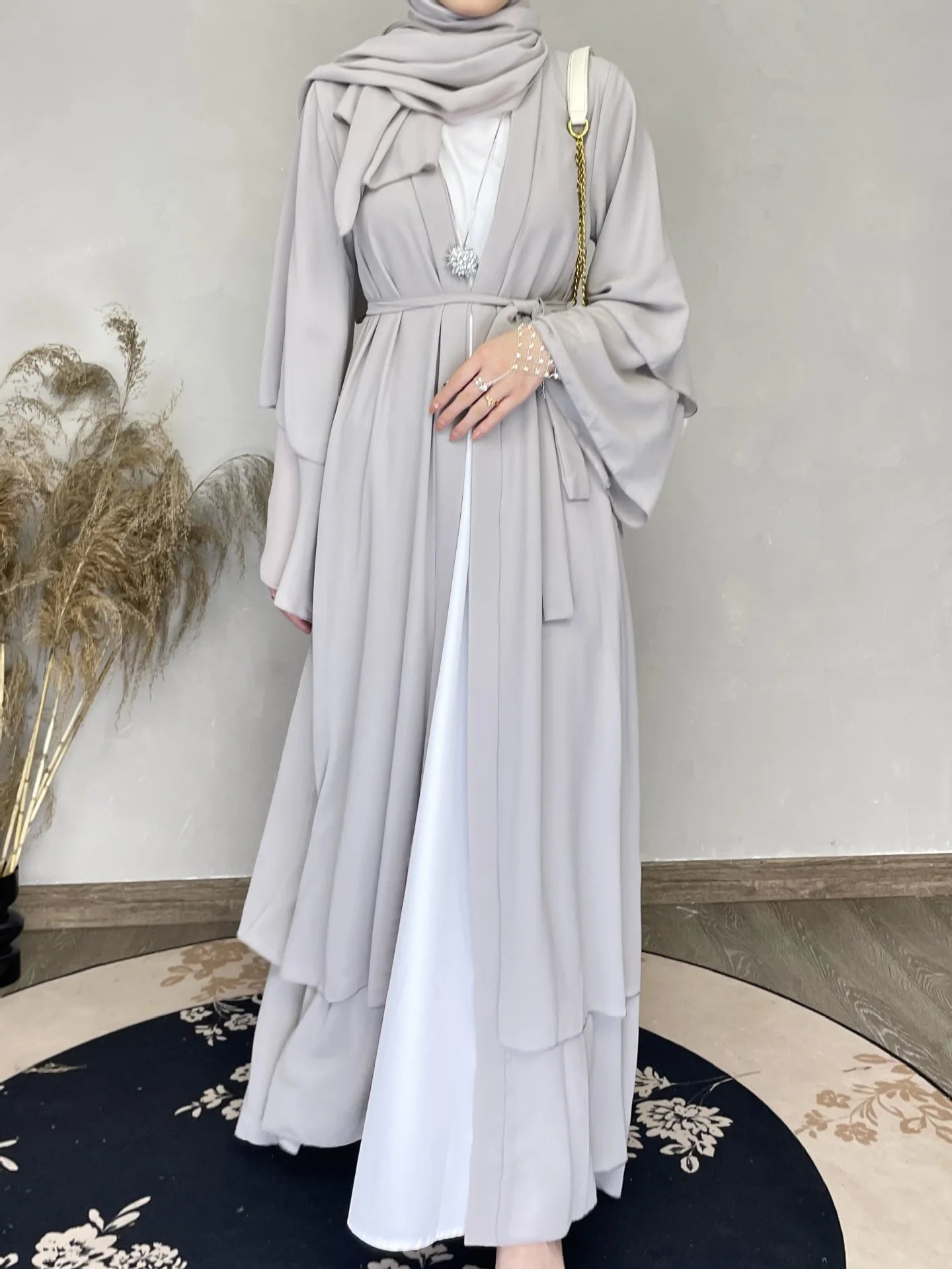 Women Eid Muslim Sets Two Pieces Ruffles Sleeve Long Robe Cardigan Arab Dubai Abaya Musulman Ensemble Solid Vestidos Abayas