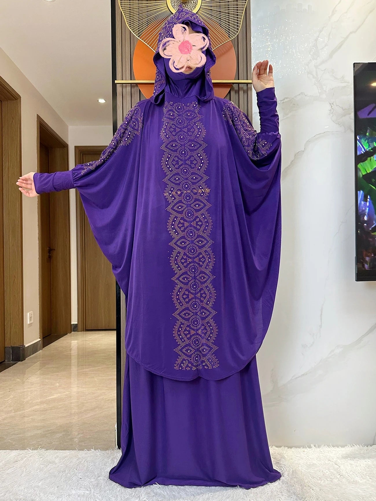 New Dubai Ramadan Muslim Women's Prayer Set Hooded Hijab With the Long Skirt Turkey-African Dubai Islam Lady Cloth Kaftan Abaya