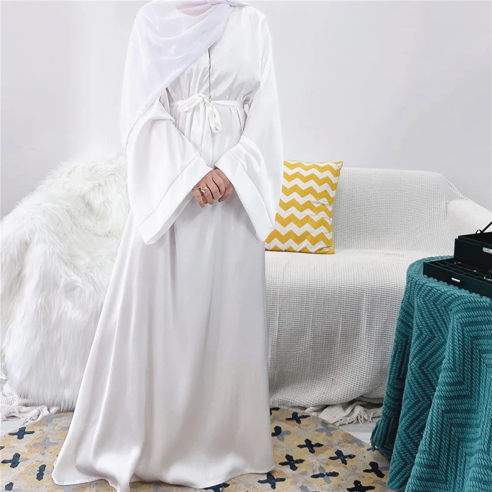 Eid Mubarak Satin Abaya Elegant Women Muslim Ramadan Long Maxi Dress Turkey Arabic Dubai Jalabiya Islamic Clothing Robe Vestidos