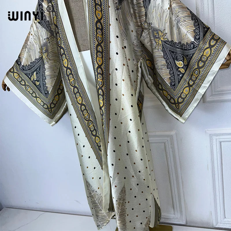 WINYI kimono boho print cardigan Women elegant Maxi sexy beach outfits kaftan dresses womens cover-ups africa clothing abaya