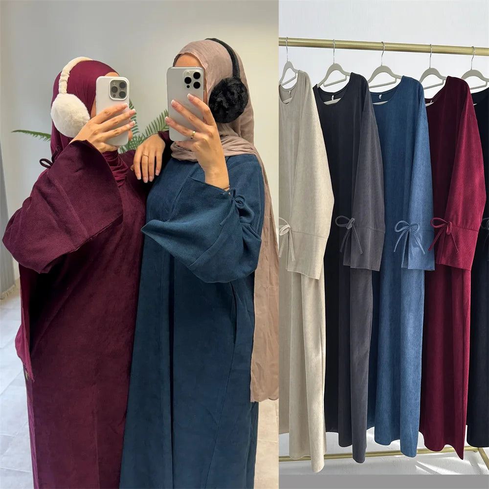 2024 Ramadan New Black Eid Modest Warm Winter Abayas Muslim Women Abaya Dress Robe  Arabe Female Morocco Kaftan Islam Clothing