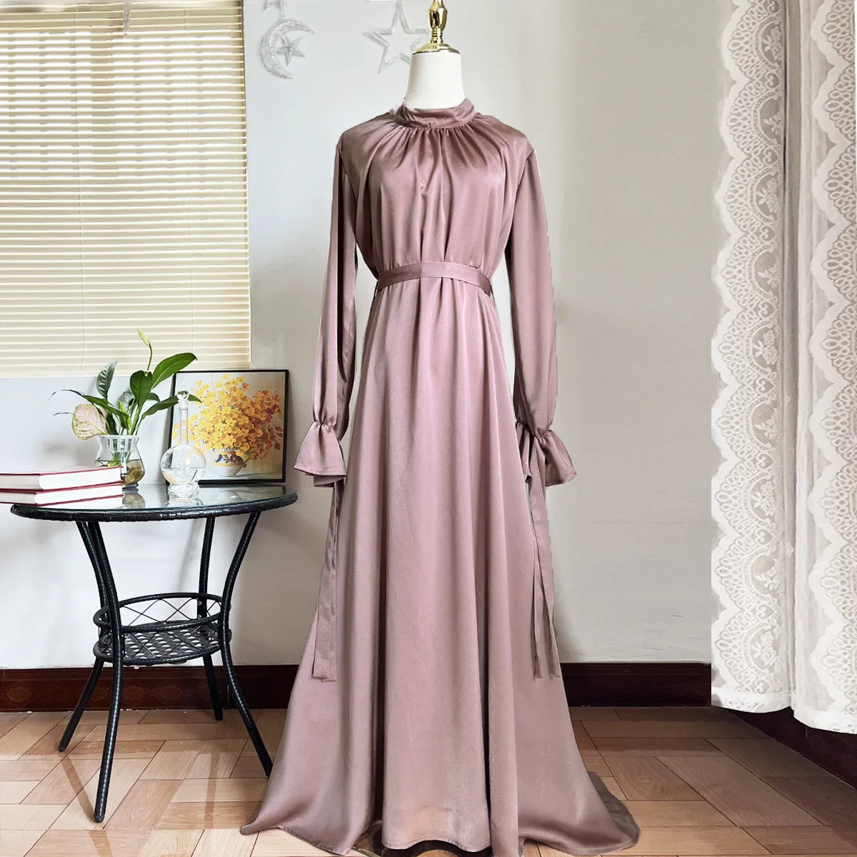 Ramadan Eid Fashion Muslim Dress Silky Soft Robe Musulmane Abaya Elegant Silky Muslim Arab Worship Service Clothing WY1461