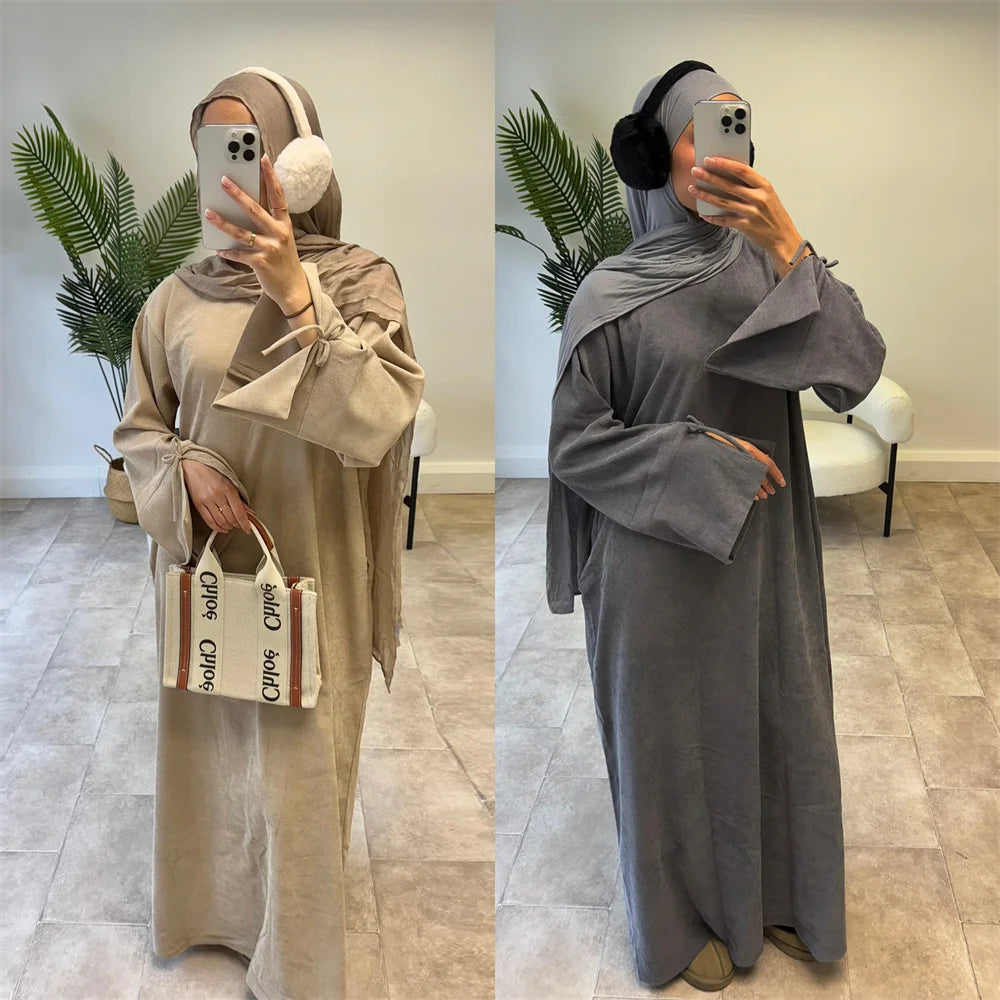 2024 Ramadan New Black Eid Modest Warm Winter Abayas Muslim Women Abaya Dress Robe  Arabe Female Morocco Kaftan Islam Clothing