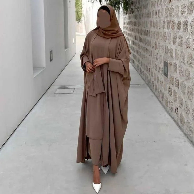 Fashion Muslim Kimono Abaya Cardigan Ramadan Dress Sets for Women Dubai Turkey Eid Islamic Comfortable Two Piece Sets