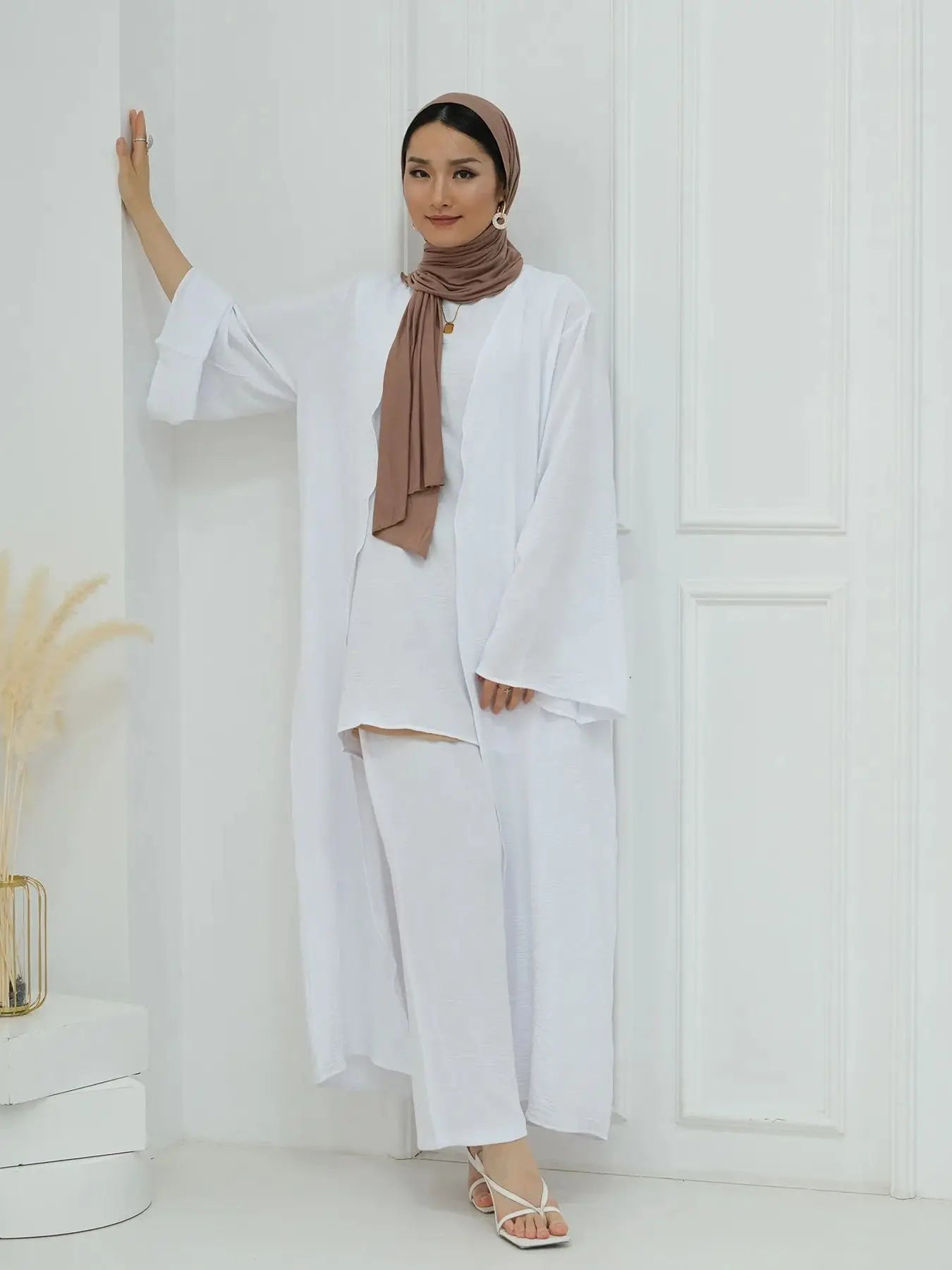 3Pieces Ramadan Eid Djellaba Suits Abaya Dubai 3 pieces Dress + Pants Muslim Sets Dress Abaya Dubai Muslim Islam Abayas WY2041