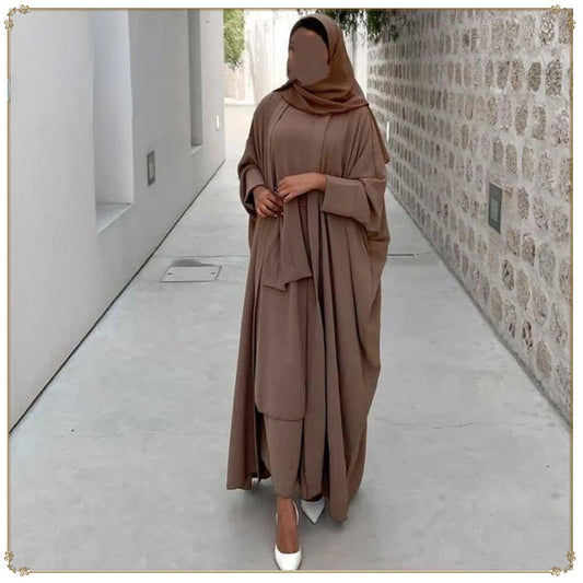 Fashion Muslim Kimono Abaya Cardigan Ramadan Dress Sets for Women Dubai Turkey Eid Islamic Comfortable Two Piece Sets