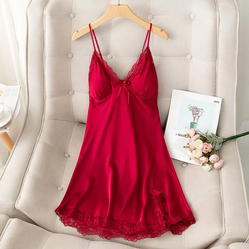 Female Nightdress Sexy Backless Spaghetti Strap Nightgown Sleepwear Spring Summer Nightwear Loose Silk Satin Home Dress Lingerie