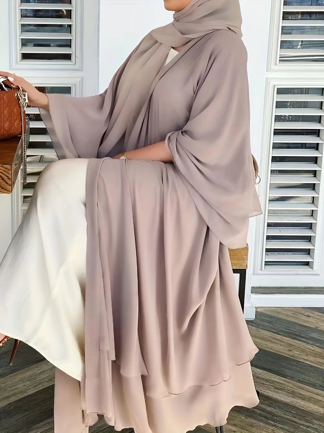 Women Eid Muslim Sets Two Pieces Ruffles Sleeve Long Robe Cardigan Arab Dubai Abaya Musulman Ensemble Solid Vestidos Abayas