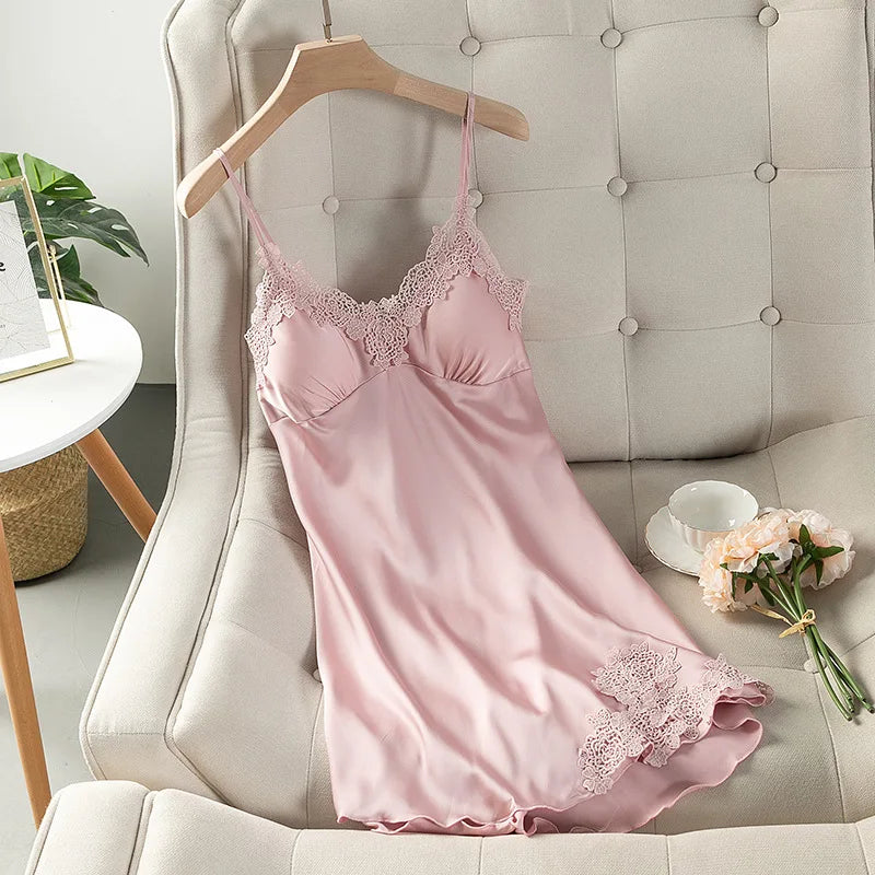 Female Nightdress Sexy Backless Spaghetti Strap Nightgown Sleepwear Spring Summer Nightwear Loose Silk Satin Home Dress Lingerie