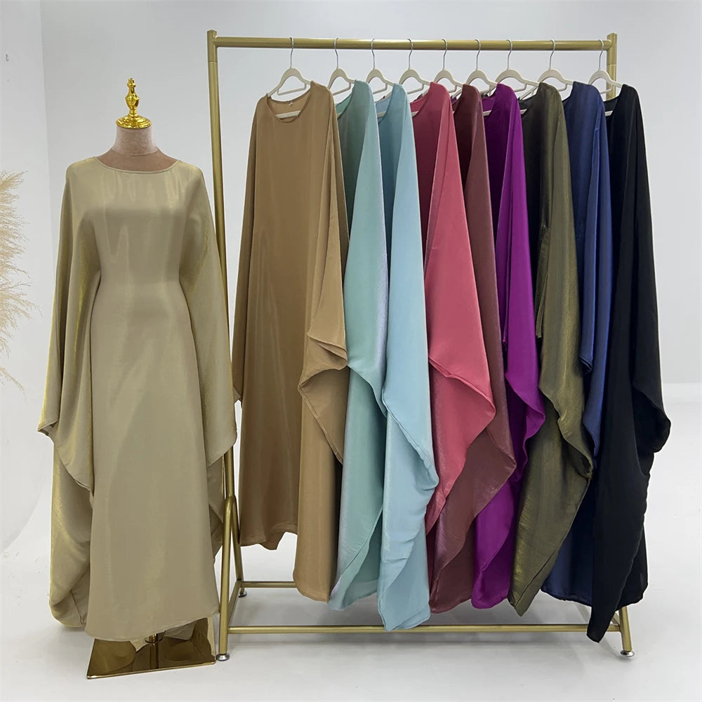 ramadan Eid Abayas For Women Modest Fashion Shimmer Batwing Satin Abaya Dubai Luxury 2024 Muslim Kaftan Dress Kebaya Vestidos